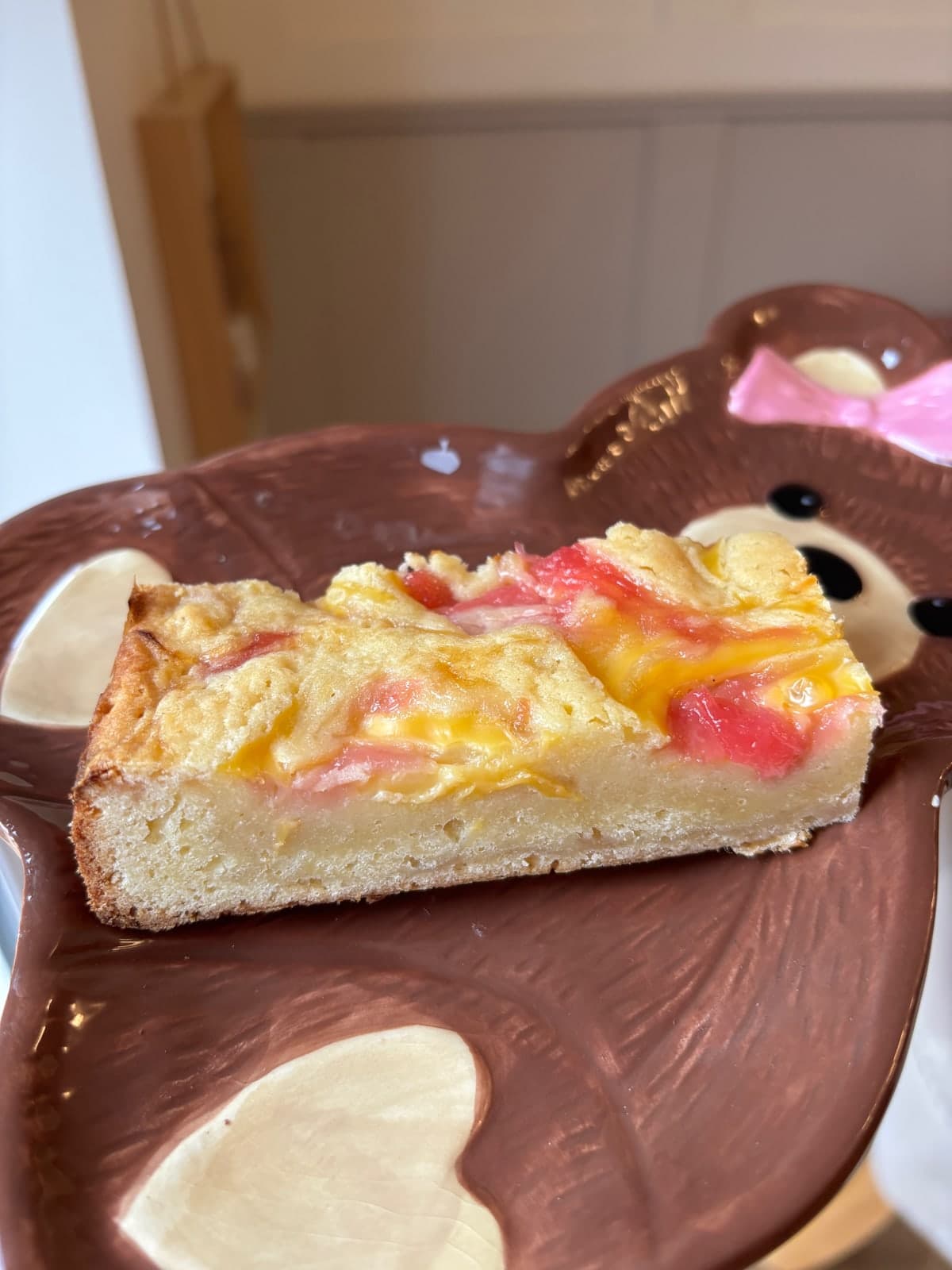 Rhubarb and Custard Blondie photographed at Little Bear Bakes